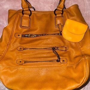 EUC black rivit leather shoulder bag with matching coin pouch